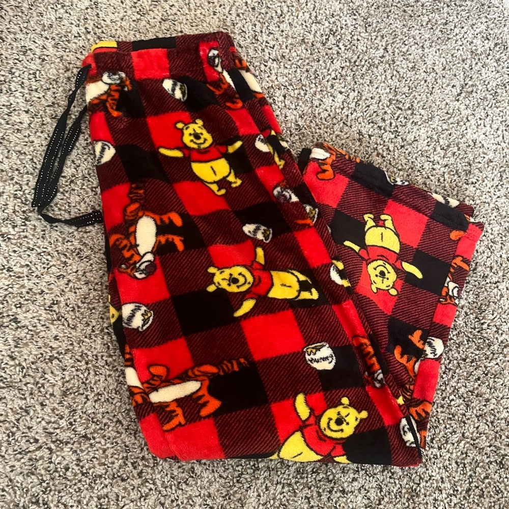 Disney Pajama Bottoms - Red and Black Plaid with Winnie the Pooh